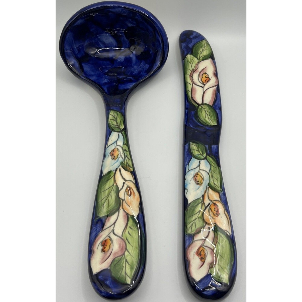 Ceramic Utensils Wall Hanging Decor knife and ladle blue 13.5"